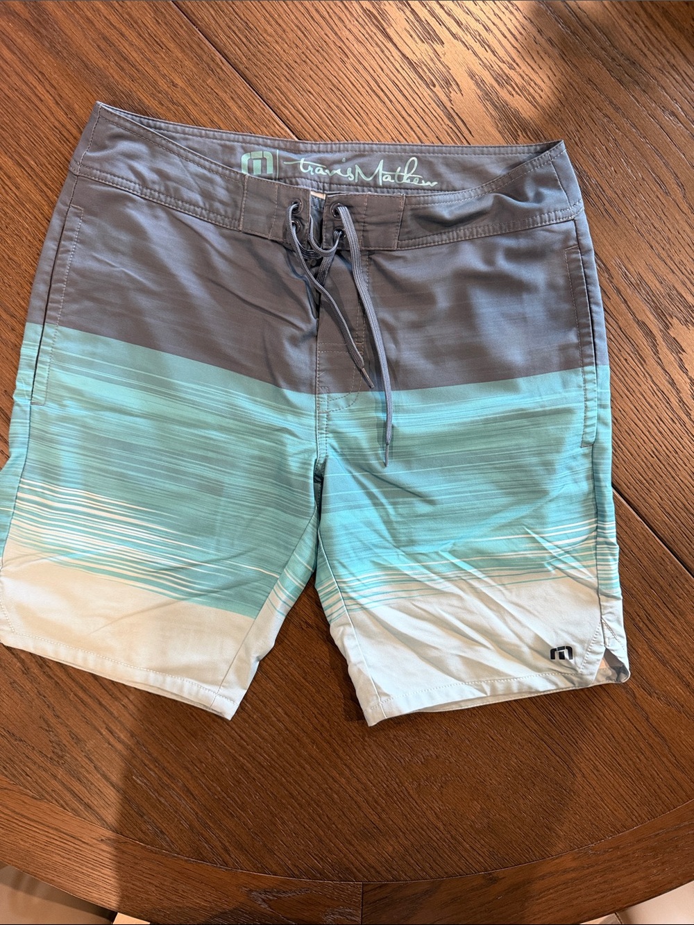 Travis Mathew Gray, Aqua and White Gradient Swim Shorts